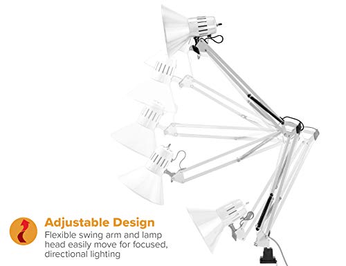 Bostitch Office VLF100-WHT Swing Arm Desk Lamp with Clamp Mount, 36" Reach with Multi-Joint Adjustment, Includes Replaceable LED Bulb (VLF), White - style: Clamp, White