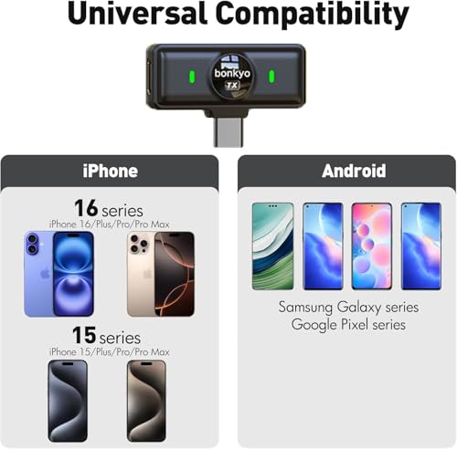 Magnetic Wireless Lavalier Mic for Android, iPhone(2 TX+1 RX+Charging Case), 2.4GHz Intelligent Noise Cancellation, 82ft Range, 360° Adjustable Microphone for Video Recording, Podcast, Interview