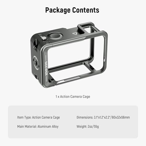 NEEWER Cage for Action 5 Pro 4 3, Protective Metal Video Rig with Cold Shoe, 1/4" Thread, Shutter Button Compatible with DJI Osmo Action5 Pro Action4 Action3 DJI Mic Magnetic Adapter Mount, AC014 - style: AC014 Cage（Gray）