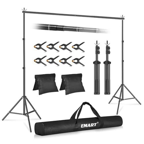 EMART Backdrop Stand 10x7.8ft(WxH) Photo Studio Adjustable Background Stand Support kit with 2 Crossbars, 8 Clamps, 2 Sandbags and Carry Bag for Parties, Events Decoration, Wedding, Photography - color: Black, size: 10x7.8ft