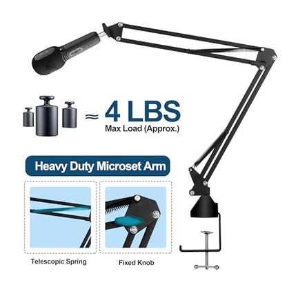 Adjustable Microphone Scissor Arm Suspension Boom with Mic Clip and Cable Ties, Heavy Duty for Blue Yeti Nano Snowball Ice, HyperX QuadCast, Recording, Gaming, Streaming