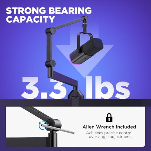 InnoGear Low Profile Mic Arm, 360° Rotatable Microphone Arm Stand Foldable Desk Mic Boom Arm with 3/8" to 5/8" Adapter for Fifine AM8 K669B Blue Yeti HyperX QuadCast SoloCast AT2020 and Other Mics - color: Black, style: 3-Axis Arm