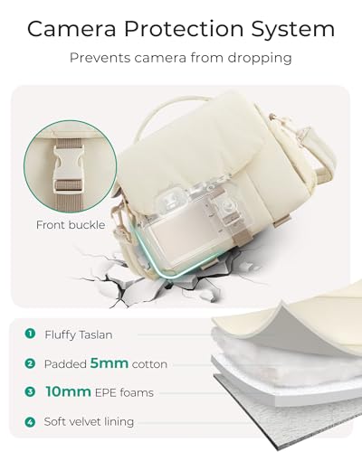 BAGSMART Small Camera Bag, DSLR Camera Case for Camera Lens & Accessories, Ultra-Light Compact Crossbody Camcorder Bags with Rain Cover/Tripod Straps, Camel