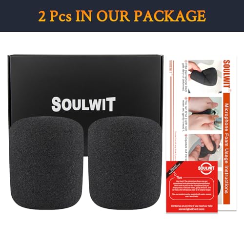 SOULWIT 2Pcs Pop Filter for Audio-Technica ATH AT2020/AT2050/AT4040 Cardioid Condenser, Protective Mic Cover Windscreen Foam - Black
