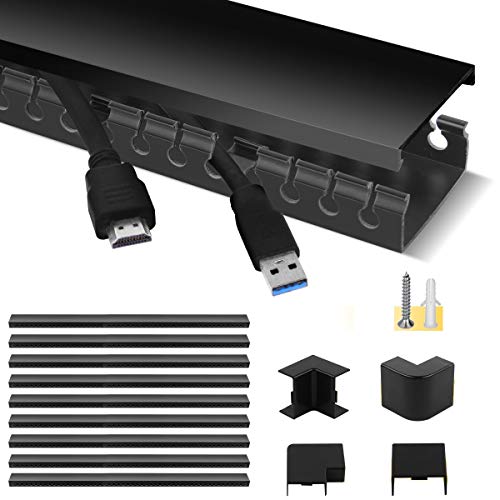 Cable Raceway Kit, Stageek Cable Management System Open Slot Wiring Raceway Duct with Cover, On-Wall Concealer Organizer for Cable Pass to Hide Wires Cords for TVs, Computers - 9x15.4inch, Black