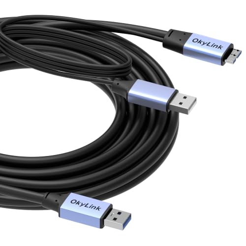 OkyLink Active USB 3.0 A to Micro-B Cable, Male to Male, 5Gbps, 15ft | 5M, 3.2 Gen 1, for External Hard Drive HDD SSD - color: Gray USB3.0, size: 15ft (5m)