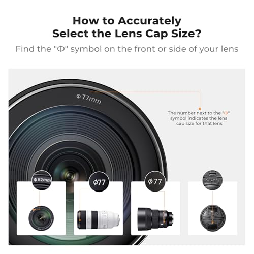 K&F CONCEPT 72mm Front Lens Cap Cover Kit, 5-in-1 Center Pinch Lens Cover + Anti-Loss Keeper + Microfiber Cleaning Cloth Compatible with Canon, Nikon, Sony, Fujifilm Camera Lenses with 72mm Thread - size: 72mm