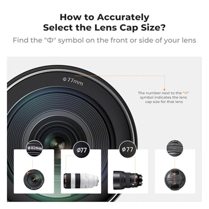 K&F CONCEPT 46mm Front Lens Cap Cover Kit, 5-in-1 Center Pinch Lens Cover + Anti-Loss Keeper + Microfiber Cleaning Cloth Compatible with Canon, Nikon, Sony Camera Lenses with 46mm Thread - size: 46mm