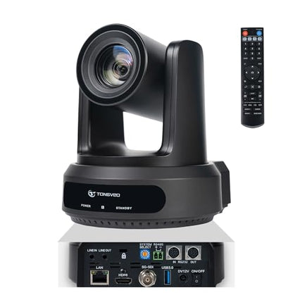 TONGVEO AI Auto-Tracking PTZ Camera: 20X Optical Zoom 1080P 60fps HDMI SDI USB PoE Video Camera for Church Worship Live Streaming, Conference Room Webcam for OBS - color: Ink