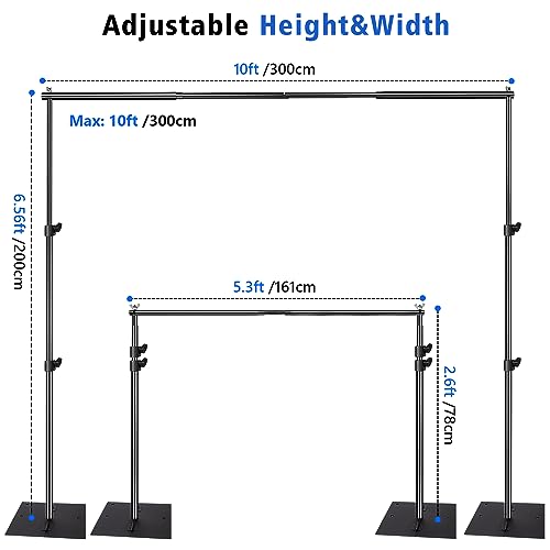 HYJ-INC Pipe and Drape Photography Backdrop Stand Kit Adjustable Photo Background Stand 10ft x 6.5ft with Metal Base for Parties Weddings Birthday Party Events Photo Booth
