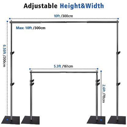 HYJ-INC Pipe and Drape Photography Backdrop Stand Kit Adjustable Photo Background Stand 10ft x 6.5ft with Metal Base for Parties Weddings Birthday Party Events Photo Booth