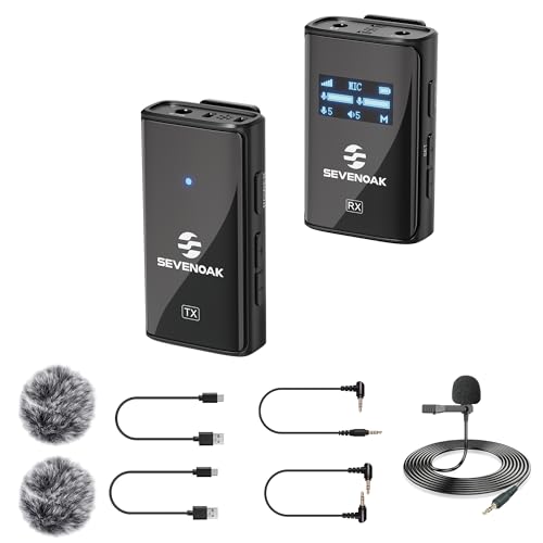 Sevenoak Wireless Lavalier Microphone for Cameras Camcorder,Noise Cancellation,328ft Range,3 Pickup Modes,Compact Clip-on Lapel Mic for Video Recording YouTube Live Streaming Podcasting