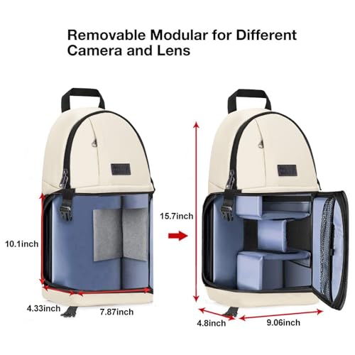 MOSISO Camera Sling Bag, DSLR/SLR/Mirrorless Camera Case Shockproof Photography Camera Backpack with Tripod Holder & Removable Modular Inserts Compatible with Canon/Nikon/Sony/Fuji, Beige - color: Beige
