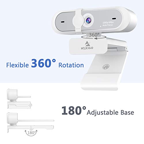 NexiGo N660P 1080P 60FPS Webcam with Software Control, Dual Microphone & Cover, Autofocus, HD USB Computer Web Camera, for OBS/Zoom/Skype/FaceTime/Teams/Twitch, White - style: 1080P 60FPS Webcam White