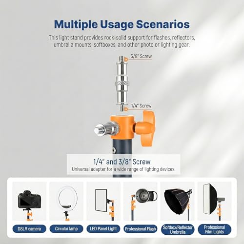 SH Light Stand Photography, 9.1ft/280cm Air Cushioned Studio Light Stand, Heavy Duty Metal Photo Video Tripod Stand with 1/4" to 3/8" Screw for Strobe, Camera, Ring Light, Softbox, Max Load 22lb/10kg - color: Orange