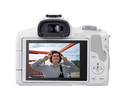 Canon EOS R50 Mirrorless Vlogging Camera (Body Only/White), RF Mount, 24.2 MP, 4K Video, DIGIC X Image Processor, Subject Detection & Tracking, Compact, Smartphone Connection, Content Creator | 24.2MP Aps-C, Digic X, Dual Pixel Af Ii Subject Detection, 4K
