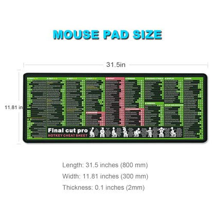 Final Cut Pro Shortcut Keyboard Mac OS Mouse Pad Computer Mouse Pads for a Desk Large Desk Pad Long Mousepad with Stitched Edge Non-Slip Rubber Base for Computer Keyboard Laptop PC - color: 38Final cut pro