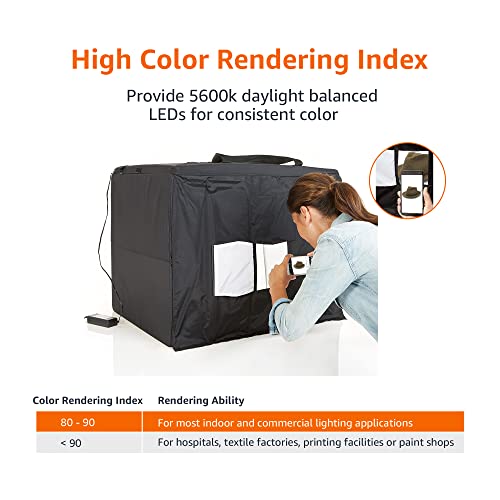 Amazon Basics Portable Foldable Photo Studio Box with LED Lights for Product Photography, 25 x 30 x 25 Inches, White Backdrop, Black