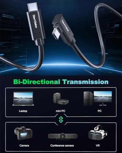 Long Tether Cable 33FT, USB C Fiber Optic Cable Right Angle, PD 60W & 10Gbps Zero Data Loss Between Camera and Computer for Canon/Sony/Nikon,Ultra Slim & Soft for Logitech Webcam,VR/AR - size: 33FT(Right Angle)