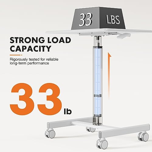 Sweetcrispy Mobile Rolling Desk with Lockable Wheels, Small Standing Laptop Desks, Sit Stand Adjustable Height Table Portable, Computer Workstations for Home Office, White - color: White