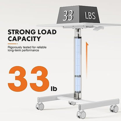 Sweetcrispy Mobile Rolling Desk with Lockable Wheels, Small Standing Laptop Desks, Sit Stand Adjustable Height Table Portable, Computer Workstations for Home Office, White - color: White