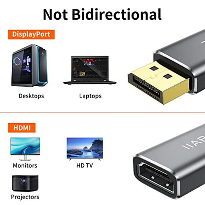 IIABC Displayport to HDMI Adapter 4K 24K Gold Plated Displayport DP to HDMI Female Converter，Uni-Directional Display Port to HDMI Converter Compatible for Lenovo, HP, Dell &More- Grey - size: 1-Pack