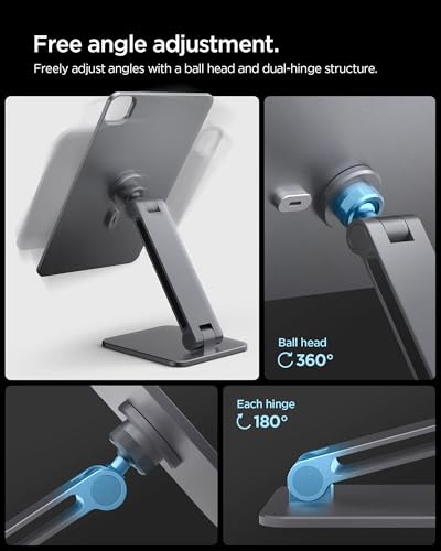 Spigen for Magnetic Wireless Charging Stand Compatible with iPad Pro 11" M5 (2025) & M4 (2024), Foldable Adjustable Aluminum Pogo Pin Charger Tablet Holder Desk Mount - Space Gray (LD207W2) - size: iPad Pro 11" M5 (2025) / M4 (2024)