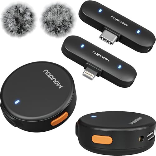Mini Microphone for iPhone Wireless lavalier mic Podcast lav Noise Cancelling Reduction Lapel Tiny Microphone for Video Recording Android Interview Vlog YouTube Tiktok (Lightning & USB-C, Black) - color: Black, style: Lightning & USB-C
