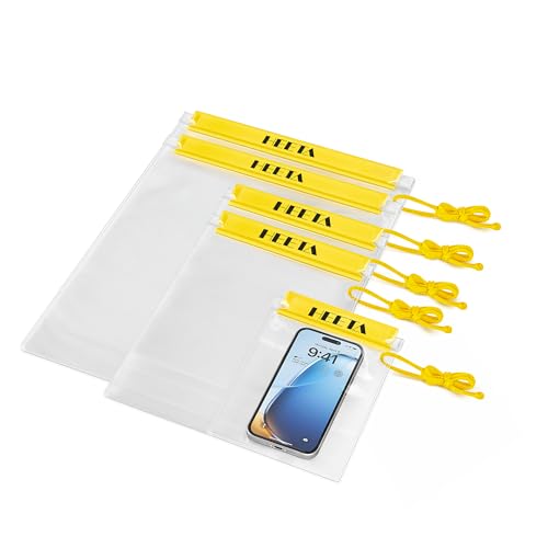 HEETA 5-Pack Clear Waterproof Dry Bag Pouch, Water Tight Cases Dry Bags Document Holder for Camera Mobile Phone Maps, Kayaking Boating - color: Yellow