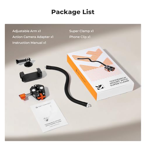 K&F CONCEPT Flexible Clamp Mount Kit, Action Camera Gooseneck Mount with 1/4" & 3/8" Screws for Flat & Round Surfaces, Compatible with Smartphone, Action Camera, Light and Webcam