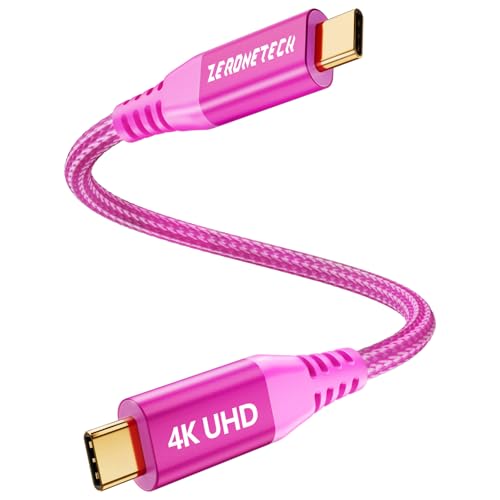 ZeroneTeck USB C Monitor Cable [0.5ft,Pink], 20Gbps High-Speed Data Transfer, 4K@60Hz Display Video Output, USB 3.2 Gen 2x2 100W Charging for iPhone 17,MacBook,iPad,Dell,HP,KYY,ARZOPA,Portable Monitor - color: Pink, size: 0.5FT, style: Straight
