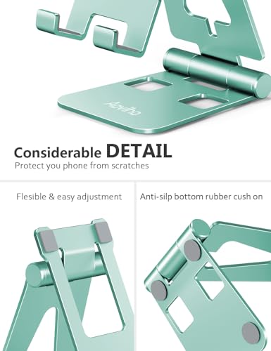 Aoviho Adjustable Cell Phone Stand Desktop Phone Holder - Universal Foldable Moblie Phone Stand for iPhone 17 16 Pro Xs Max Xr X 8 7 6 5 5s SE All Phones… (Mint Green) - color: Mint Green