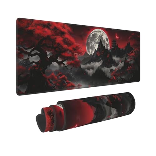 Dark Night and Moon Large Gaming Mouse Pad, Long Extended Full Mouse Mat Desk Pad for Top Keyboard Table, Aesthetic Stitched Waterproof XL Mousepad Gifts for Women Office Decor, 31.5 * 11.8 in - color: Dark Night