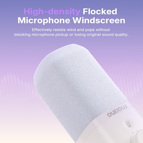 MAONO Microphone Windscreen for PD100W Microphone High-Density Flocked Foam Mic Cover, Soft Flocked Foam for Noise Reduction & Mic Protection, Reusable & Easy to Clean, Ash White