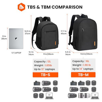 TARION Camera Backpack Bag Small - Professional DSLR Photography Case with 13 inch Laptop Compartment & Waterproof Rain Cover & Bottom Tripod Holder for Men Women Photographers - Black TB-S - color: Black, size: Small