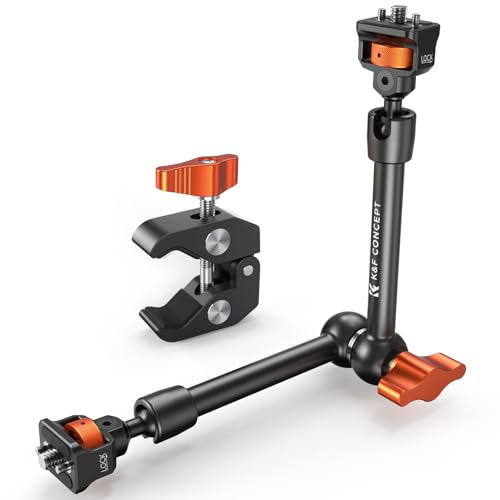 K&F CONCEPT 11" Magic Arm Clamp with Super Clamp ARRI 1/4" & 3/8" Thread Screw, 360° Ball Heads Arm with Clamp Mount for Monitor, LED Light, Webcam, Action Camera - size: 11 Inch with Clamp