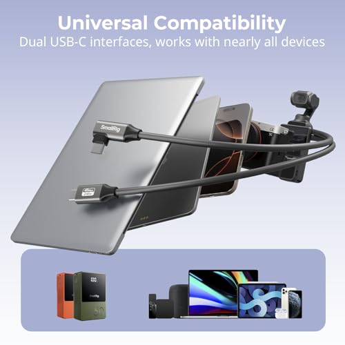 SMALLRIG USB4 40Gbps USB-C Cable, 240W Fast Charging & 8K@60Hz Video & 40Gbps Data Transfer, 60cm/23.6in Straight to Angled Connectors with Cable Tie, for MacBook for iPad Pro for iPhone - 5076 - size: 23.6 in (60 cm), style: Straight to Angled