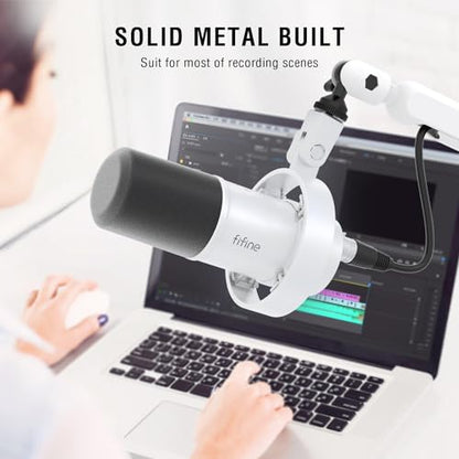 FIFINE Studio XLR Mic and Boom Arm Bundle, Dynamic Microphone with Mute Button, Gain Knob, Shock Mount for Recording, Low Profile Mic Stand with Cable Management for Podcast Gaming (K688W+BM88W)