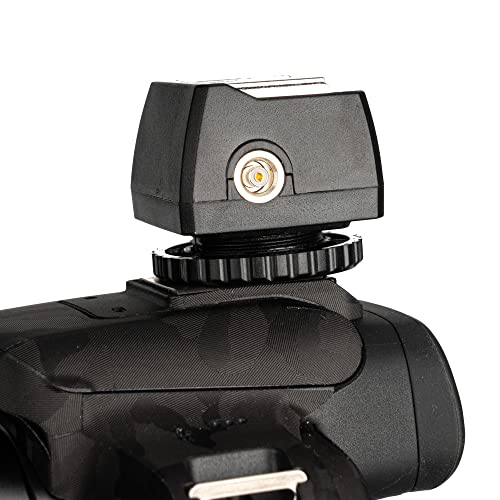 JJC Standard Hot Shoe Adapter with Extra PC sync Connection Port & 3.5mm Mini Phone Connection Port for Connecting Cameras to Additional Off-Camera Flash,Studio Light,Strobes or Other Accessories - size: Hot Shoe on the Bottom