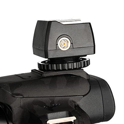 JJC Standard Hot Shoe Adapter with Extra PC sync Connection Port & 3.5mm Mini Phone Connection Port for Connecting Cameras to Additional Off-Camera Flash,Studio Light,Strobes or Other Accessories - size: Hot Shoe on the Bottom