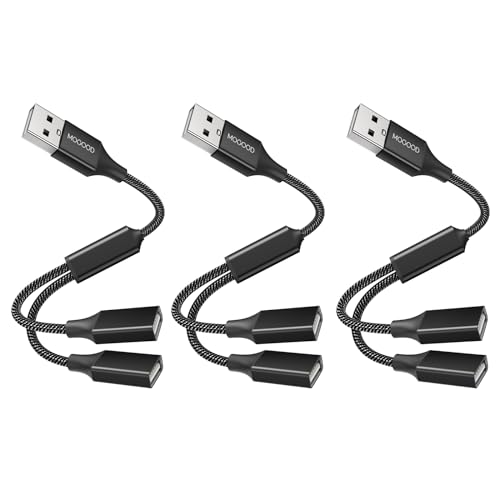 MOGOOD USB Splitter Cable USB y Splitter Adapter Dual USB 2.0 Power Cord Extension for Charging/Data Transfer/Laptop/Mac/Car - color: Black, size: 3pack