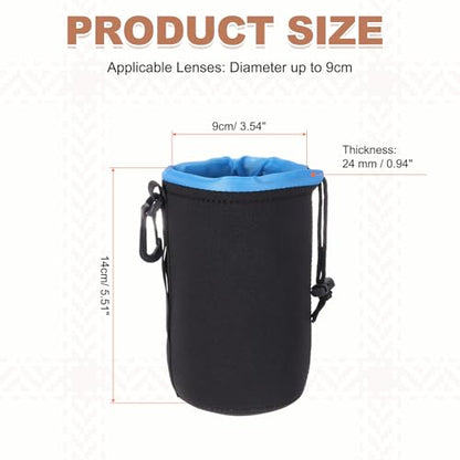 PATIKIL Camera Lens Pouch, 4" ID x 6" H Drawstring Plush Lens Pouch Protective Camera Lens Case Bag Soft Plush Neoprene Bag for DSLR Photography Gear, Black/Blue - color: Black/Blue, size: 4 x 6 Inch