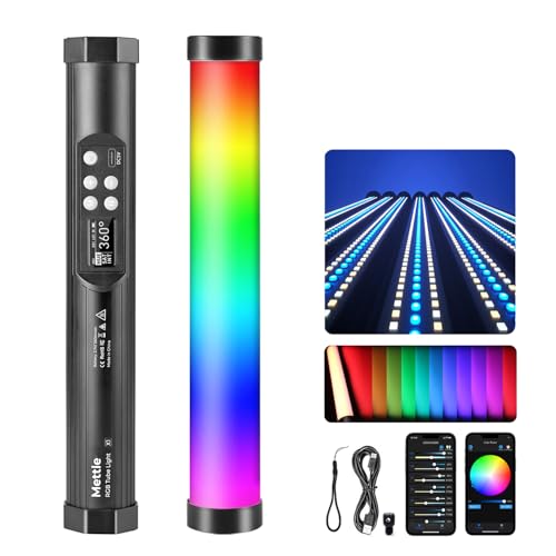 Mettlelite TLX1 RGB Tube Light LED Full Color Portable Video Light with APP Control 2800K-8000K CRI96 TLCI97 360° RGB CCT HSI Mode 10 Customizable Light Effects Rechargeable Battery Magnet Design