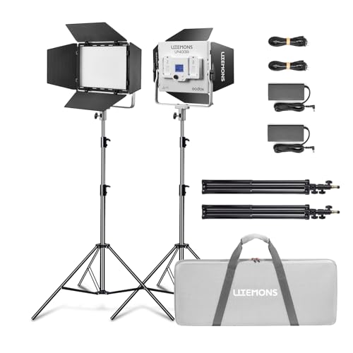 Godox 2 Packs LP400 Bi Color LED Video Photography Lighting, 36W LED Panel Light with 14 FX Effects APP Control 2800~6500K CRI/TLCI 96+ Dimmable 0-100% Light for Video Recording with Light Stand - color: 2PCS