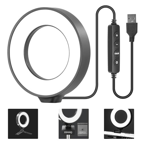 ZENIKO CR5 Video Conference Lighting Kit, 5" Ring Light Clip on Laptop Monitor, Desk Light with Stand Tripod, Bi-Color CRI >95 for Webcam Lighting, Zoom Lighting, Broadcasting, Live Streaming