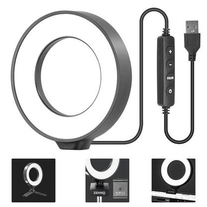 ZENIKO CR5 Video Conference Lighting Kit, 5" Ring Light Clip on Laptop Monitor, Desk Light with Stand Tripod, Bi-Color CRI >95 for Webcam Lighting, Zoom Lighting, Broadcasting, Live Streaming