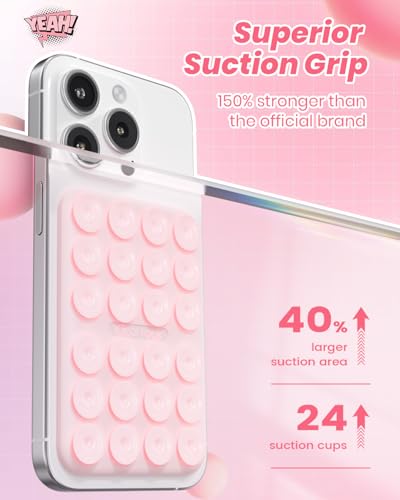 Klearlook Magnetic Suction Phone Mount for MagSafe Case, Silicone Sticky Phone Grip Holder for iPhone 16/15/14/13/12 Series, Removable Hands-Free Video/Selfie, Women Girl Teen Gift, Light Pink - color: Light Pink