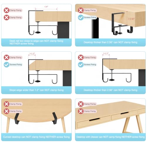 No Drill Under Desk Cable Management Tray, 45.2" Felt Cord Organizer | Convertible Cable Tray & Privacy Panel, Clamp or Screw Mount, Pegboard Wire Management, Dual-Layer Felt, Standing Desk
