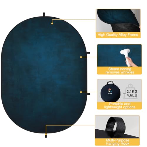 Kate 5x6.5ft(1.5x2m) Collapsible Backdrop Black Blue Texture Pop up Backgrounds Reversible Photography Backgrounds for Video Meetings
