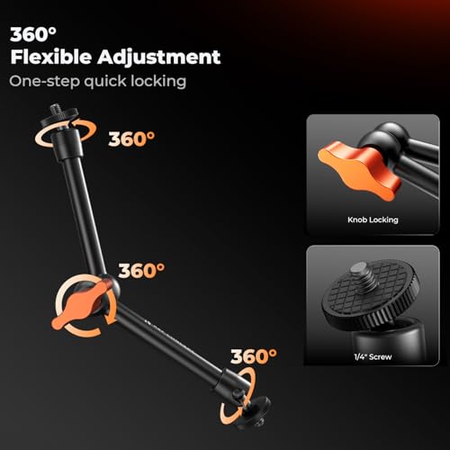 K&F CONCEPT 2-Pack 9.8" Magic Arm, 1/4" Screw Camera Mount Arm 360° Ball Heads for DSLRs, Monitor, Flash, LED Light, Microphone, Camera Cage, Action Camera - style: 9.8" Dual Arm